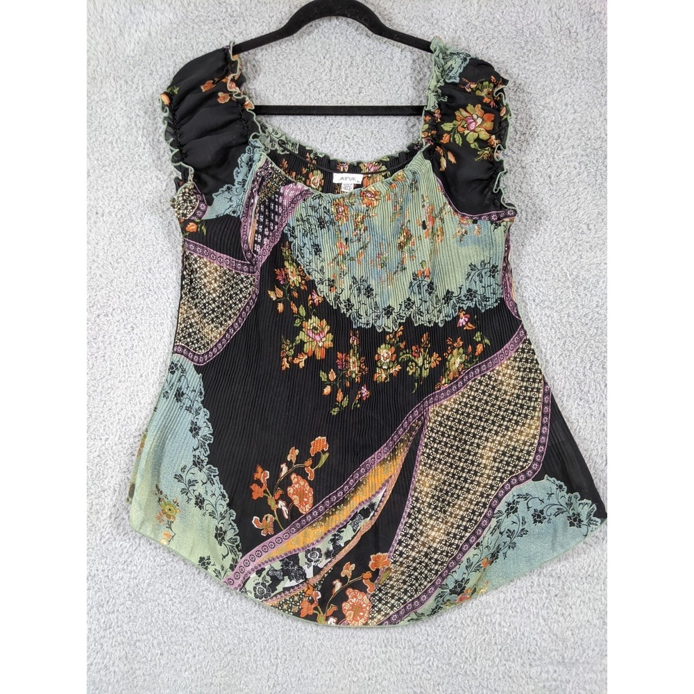 Vtg Jaipur Blouse Top Womens XL Patchwork Floral Y2K Fairycore Whimsigoth Boho